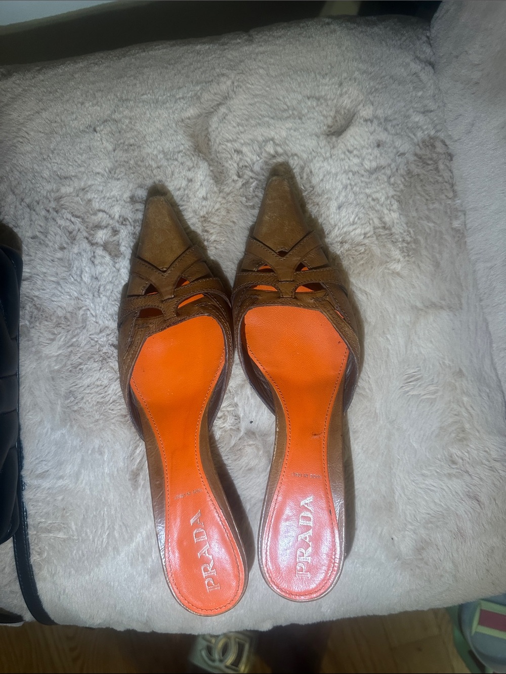 Prada Brown Suede Pointed Mules with Orange Insole - Picture 6 of 11